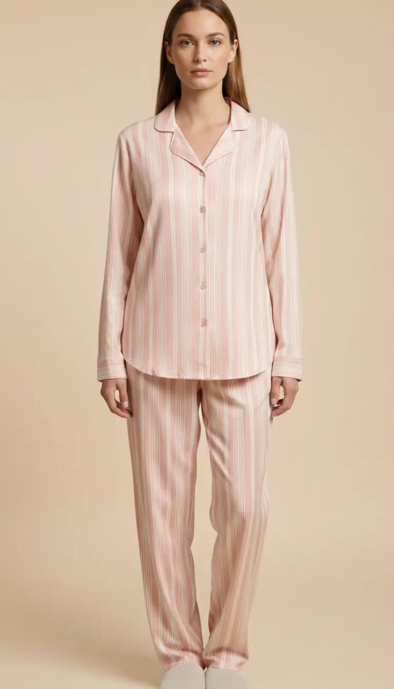 100 Sbadigli Pigiama Donna in Cotone a Righe – Collezione Primavera/Estate – Apertura a Camicia con Bottoni e Pantalone con Coulisse