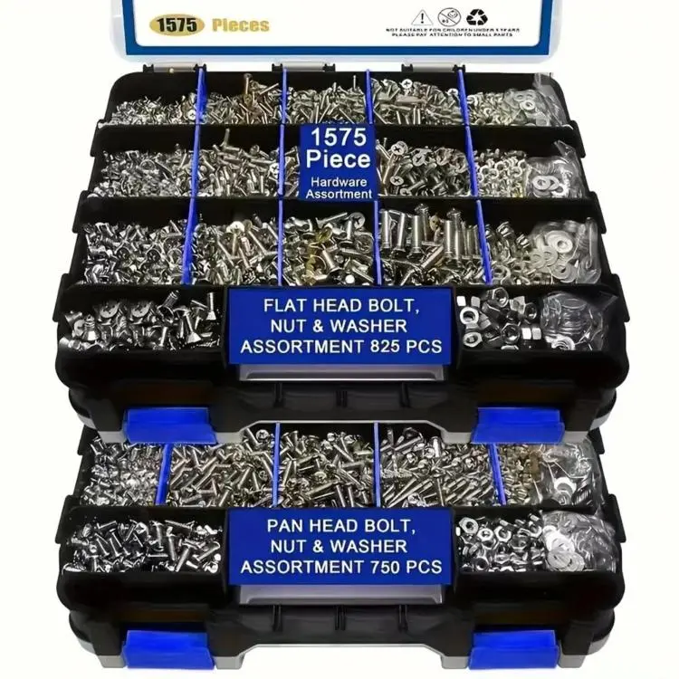 1575 pezzi/scatola Viti e dadi in acciaio inox 304 con testa a croce e testa bombata, set da 1575 pezzi/scatola