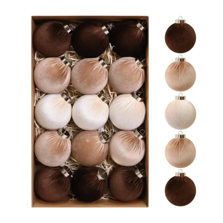 15pcs /Set Velvet-Covered Christmas Ball Ornaments, 6cm, 8cm