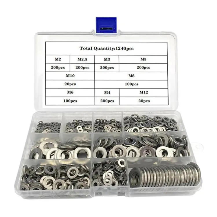 304 Stainless Steel Flat Washers Set M2-M12 Metric Sealing Gaskets Assortment Kit, 1240 PCS/Box