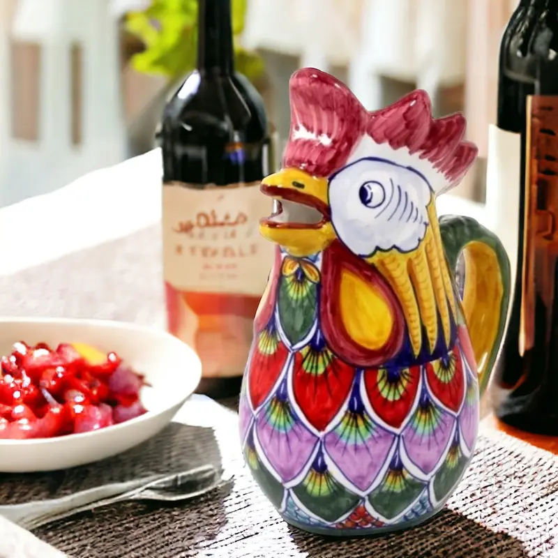 50012 – Hand-Painted Deruta Rooster Jug, 1 Litre (Pre-order)