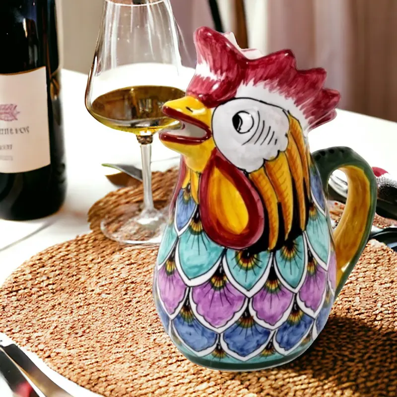 50013 – Hand-Painted Deruta Rooster Jug, 1 Litre (Pre-order)