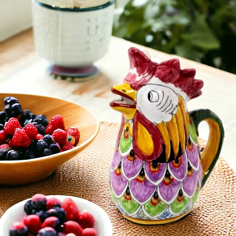 50014 – Hand-Painted Deruta Rooster Jug, 1 Litre (Pre-order)