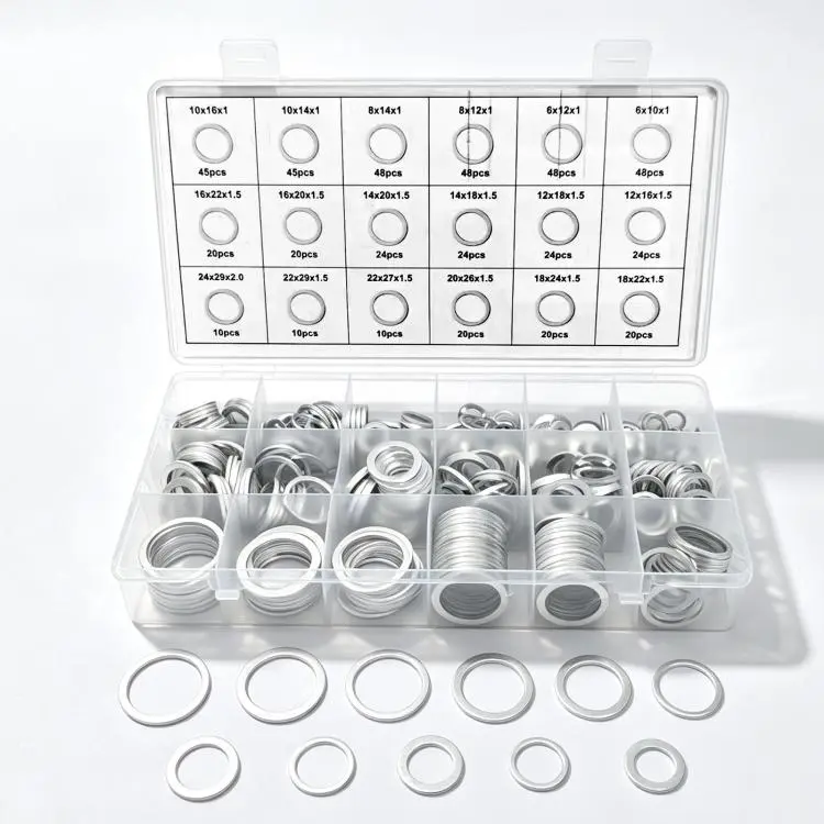 508 PCS/Box Aluminum Washer Assortment Kit Metric Sealing Flat Rings Set 6mm-24mm, Aluminum Washer
