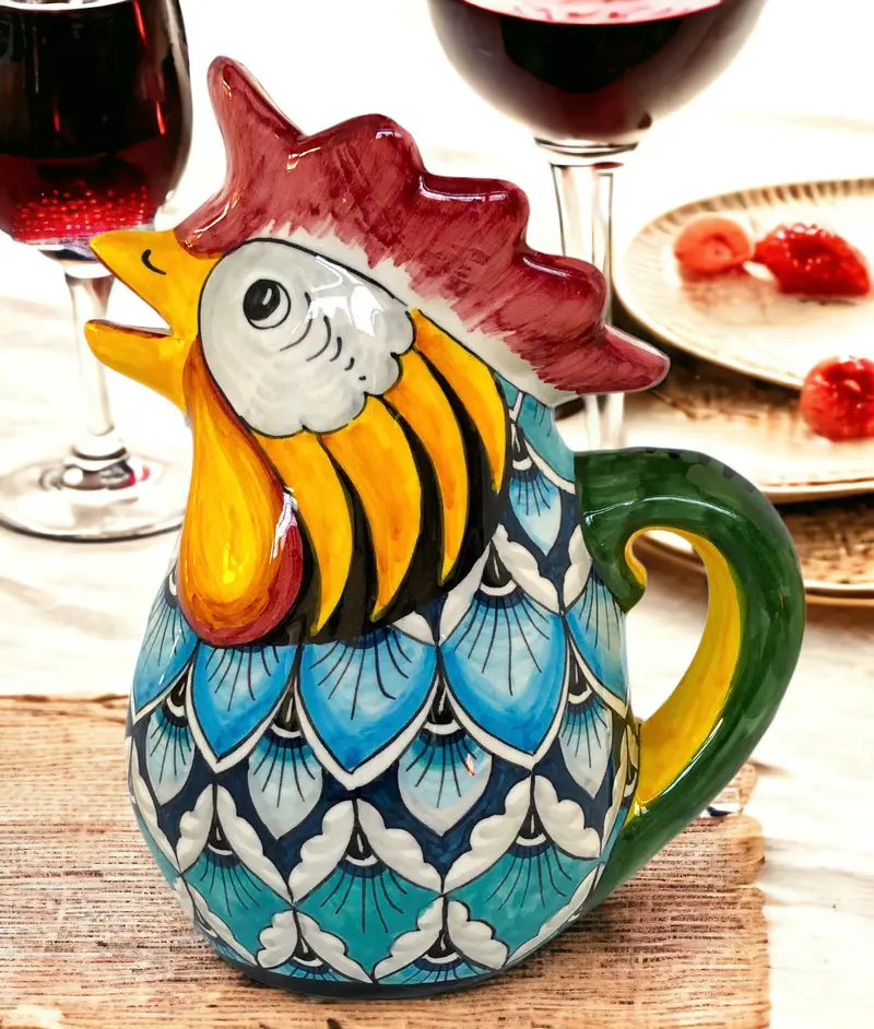 55001 – Hand-Painted Deruta Rooster Jug, 1 Litre (Pre-order)