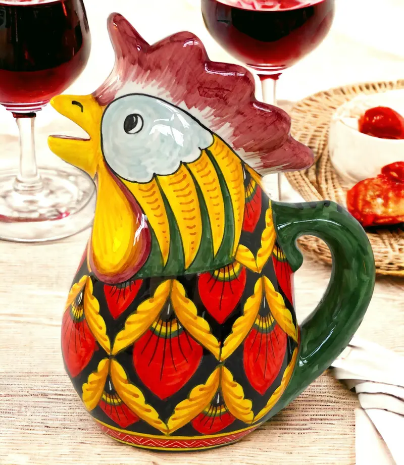 55002 – Hand-Painted Deruta Rooster Jug, 1 Litre (Pre-order)