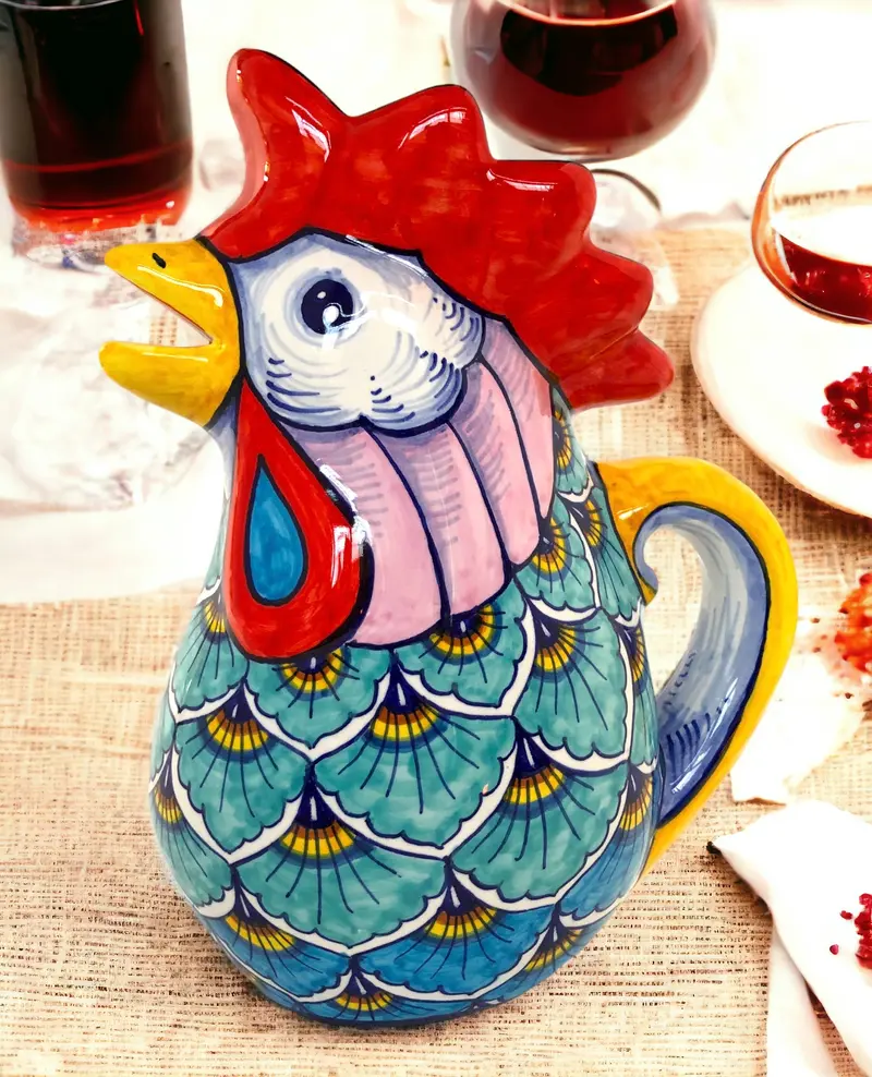 55003 – Hand-Painted Deruta Rooster Jug, 1 Litre (Pre-order)