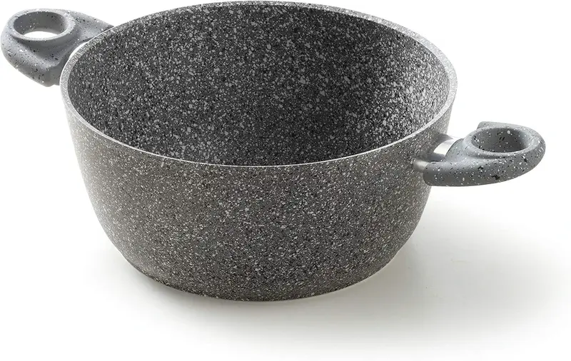 Accademia Mugnano Casseruola Antiaderente Antigraffio Ø 20 cm - 2 Manici e Coperchio in Vetro - Effetto Pietra Dorato