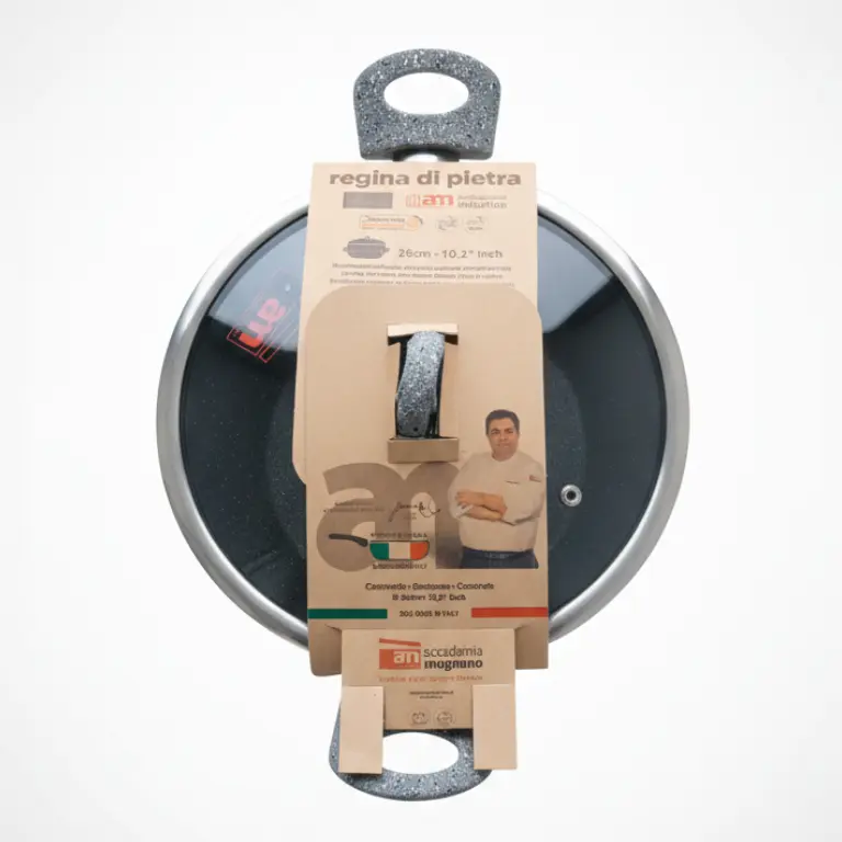 Accademia Mugnano Regina di Pietra Casseruola 2 Manici 26cm | Rivestimento Antiaderente Rinforzato con Microparticelle Naturali | Fondo Induzione Professional | Made in Italy