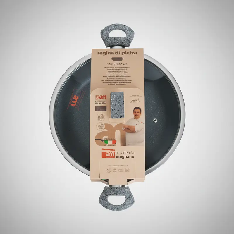 Accademia Mugnano Regina di Pietra Casseruola 2 Manici 32cm | Rivestimento Antiaderente Rinforzato con Microparticelle Naturali | Fondo Induzione Professional | Made in Italy