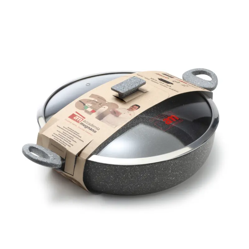 Accademia Mugnano "Regina di Pietra" Tegame con Coperchio Ø 28 cm - Antiaderente AM Mineral Stone Effetto Pietra - Fondo Goffrato