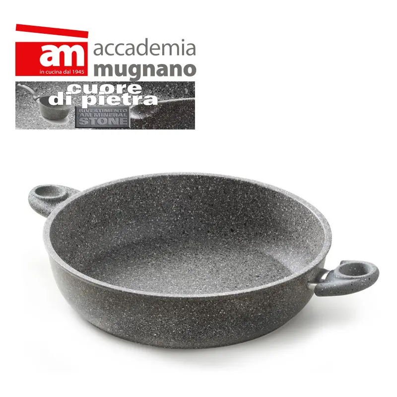 Accademia Mugnano Tegame Alto Cuore di Pietra Ø 28 cm | Antiaderente Minerale AM MINERAL STONE | Alluminio Forgiato ad Alto Spessore | Made in Italy (Senza Coperchio)