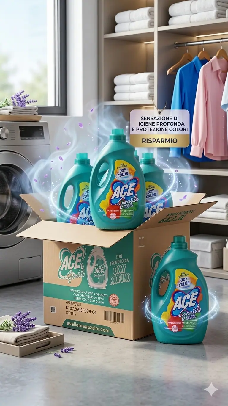 ACE Gentile Fresco Profumo MEGA BUNDLE 6X 2.3 Litri (13,8 litri) – Candeggina Delicata per Capi Colorati e Delicati – Tecnologia Oxy-Color Igienizzante – Spedizione Gratis Inclusa
