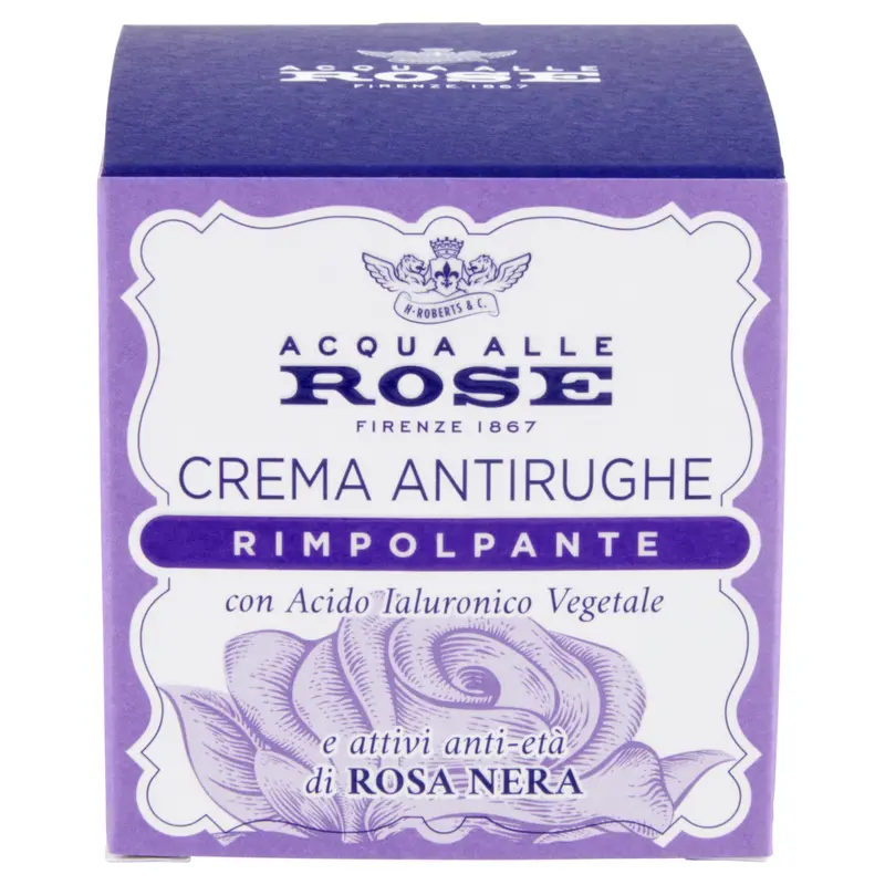 Acqua alle Rose Crema Antirughe Rimpolpante 50ml - Acido Ialuronico Vegetale, Rosa Nera - Pelli Mature - Idrata & Tonifica