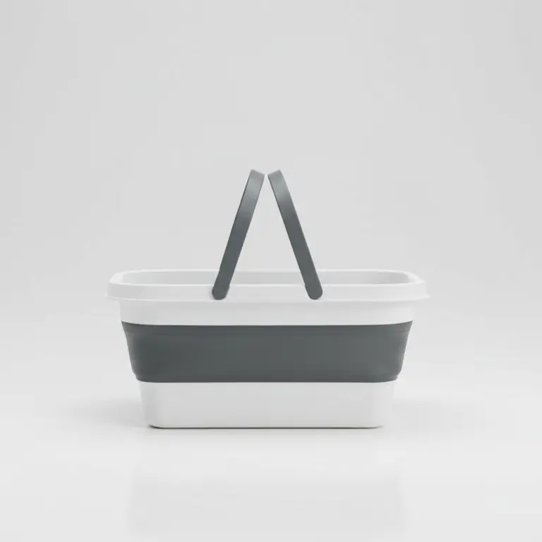 AD Trend Cestino Pieghevole Salvaspazio con Manici - 48x28x21.5 cm, Grigio/Bianco