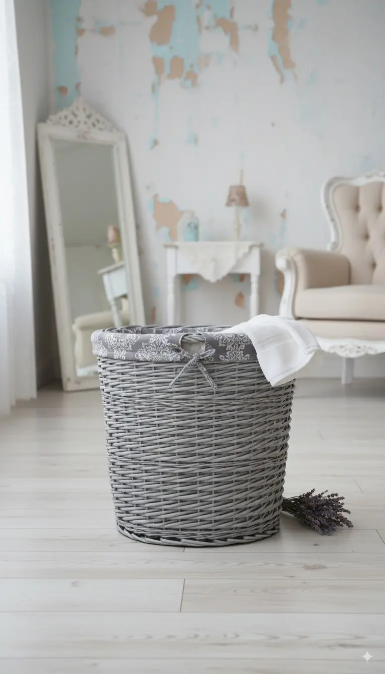 AD TREND Cesto Portabiancheria Ovale in Salice con Fodera in Tessuto 52x40x58cm