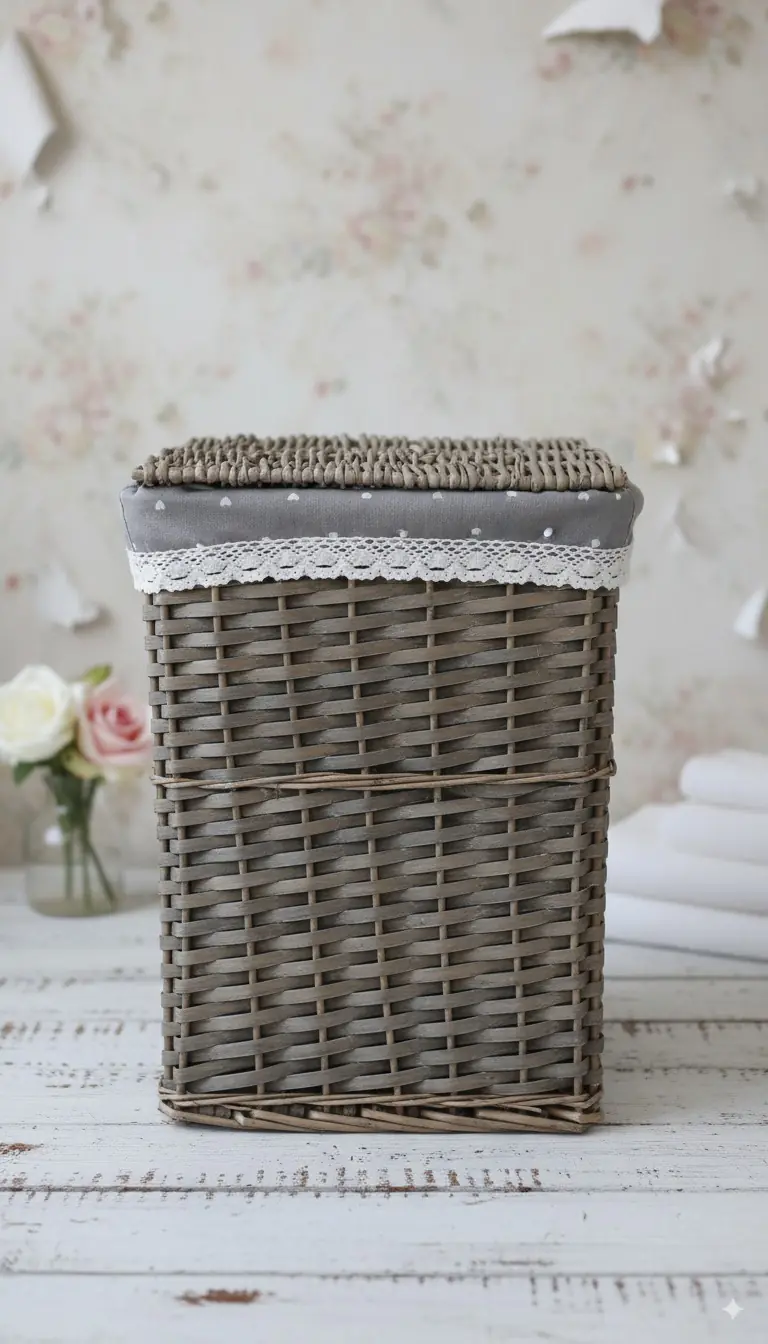 AD TREND Cesto Portabiancheria Rettangolare in Salice con Fodera in Tessuto 32x22x41cm