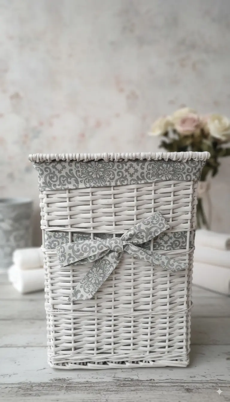 AD TREND Cesto Portabiancheria Rettangolare in Salice con Fodera in Tessuto 36x25x47cm