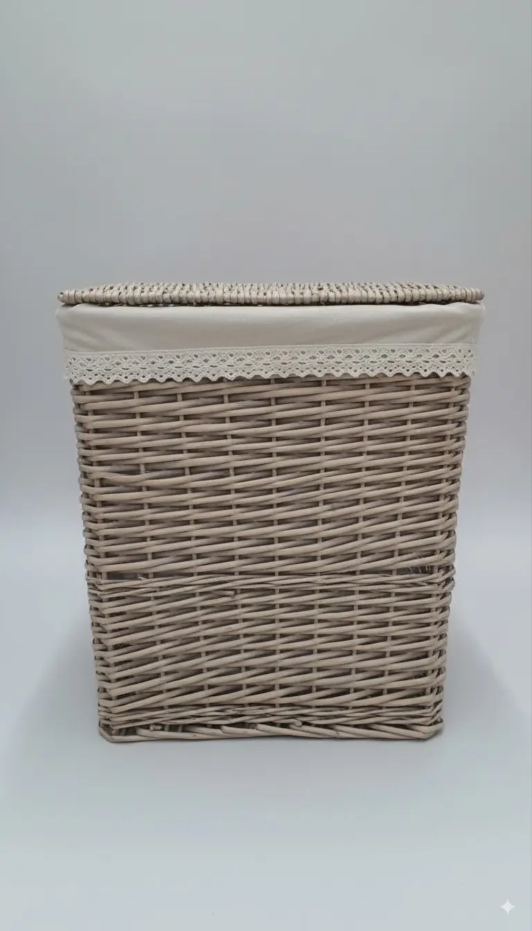 AD TREND Cesto Portabiancheria Rettangolare in Salice - Con Interno in Tessuto 33x49x52cm