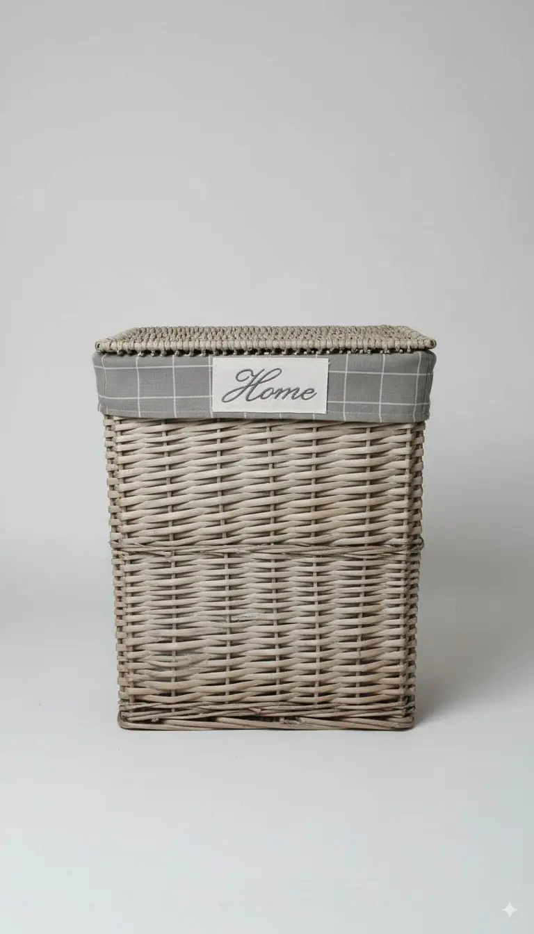 AD TREND Cesto Portabiancheria Rettangolare in Salice - Con Interno in Tessuto 40x28x43cm