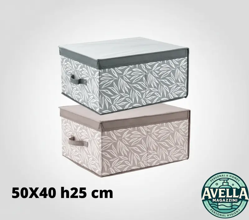 AD TREND Scatola Contenitore TNT Bertha 50x40x25 cm | Organizer per Armadi, Pieghevole, Fantasia Foglie, Salvaspazio, Vari Colori