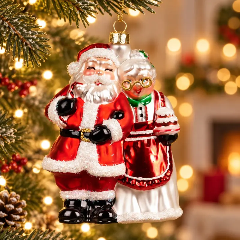 Addobbo Natalizio Babbo Natale e Mamma Natale in Vetro Soffiato – Goodwill, 12,5cm