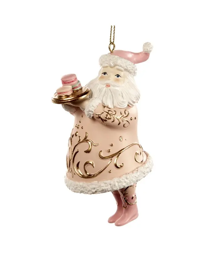 Addobbo Natalizio Babbo Natale Rosa con Vassoio di Macaron Collezione Candy Santa – Goodwill, 10,5cm