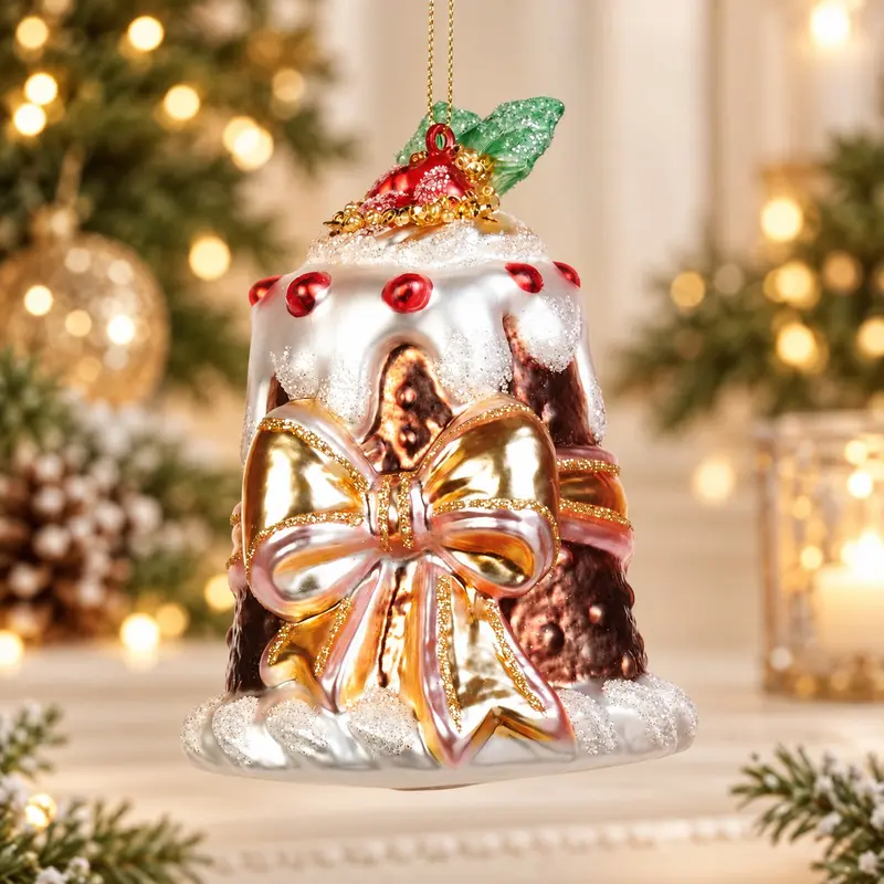 Addobbo Natalizio Christmas Pudding con Fiocco in Vetro Dipinto a Mano – Goodwill, 11cm