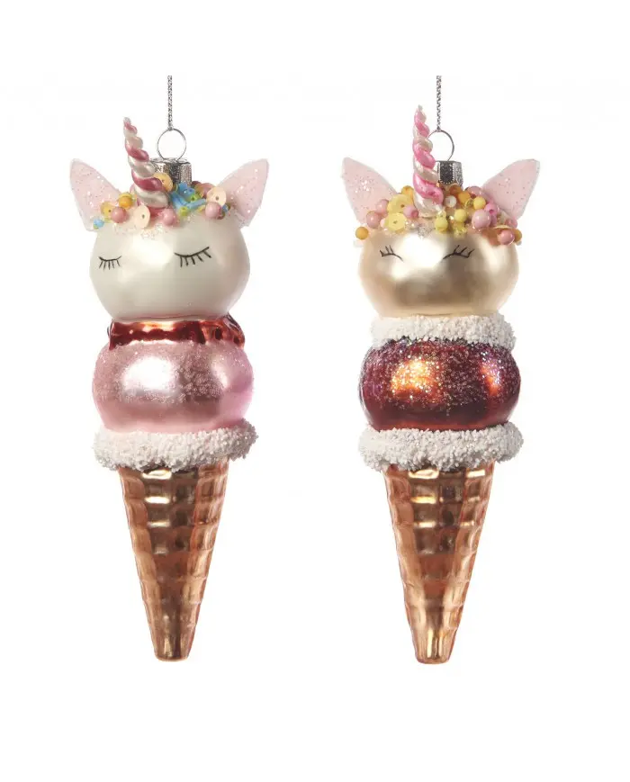 Addobbo Natalizio Cono Gelato Unicorno in Vetro – Goodwill, 11cm
