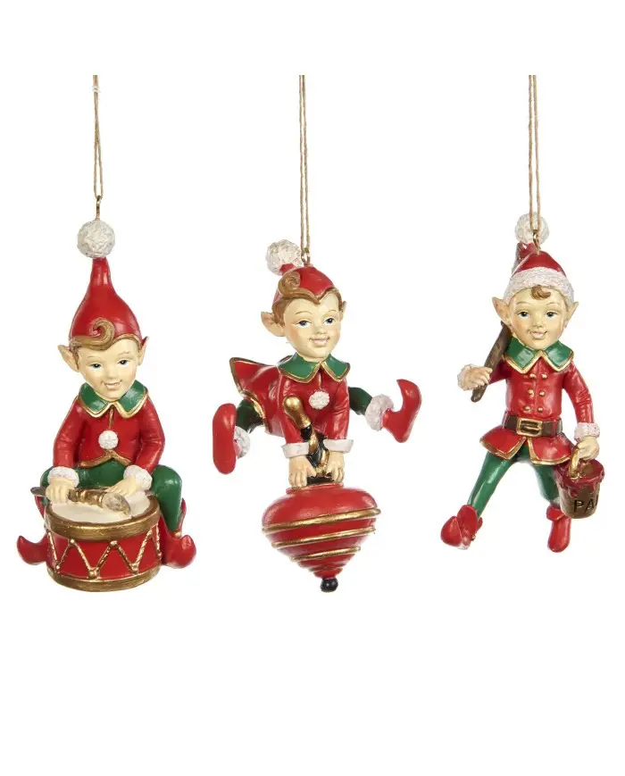 Addobbo Natalizio Elfi Lavoratori in Resina Dipinta a Mano – Goodwill, 11cm