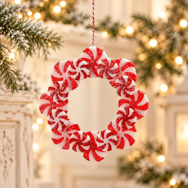 Addobbo Natalizio Ghirlanda Caramelle Glitter - EDG Enzo De Gasperi, 13cm