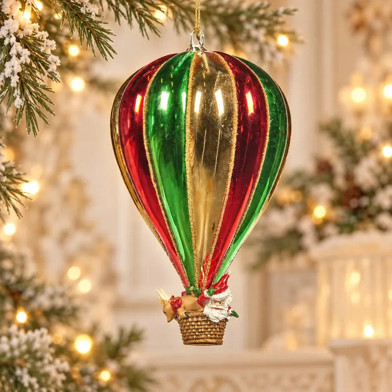 Addobbo Natalizio Mongolfiera con Babbo Natale in Vetro Soffiato – Goodwill, 13cm