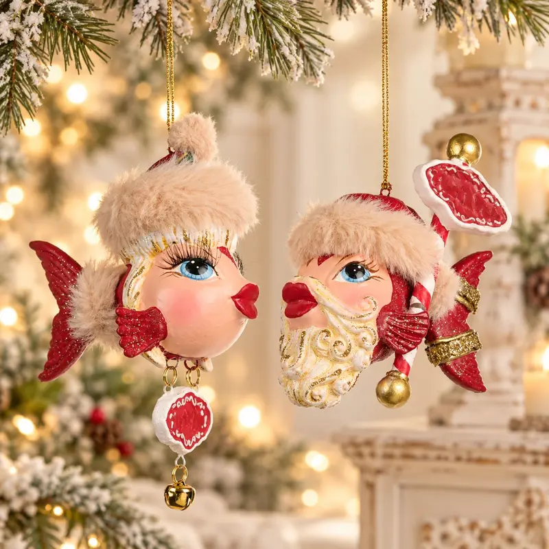Addobbo Natalizio Pesce Babbo Natale e Mrs Claus North Pole in Resina – Goodwill, 12,5cm