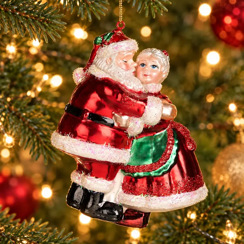Addobbo Natalizio Santa & Mrs Claus Kiss in Vetro Dipinto a Mano – Goodwill, 13cm