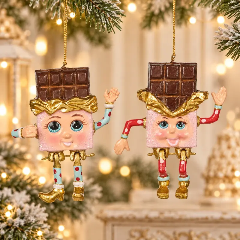 Addobbo Natalizio Tavoletta di Cioccolato Lui e Lei Rosa e Oro – Goodwill, 12cm
