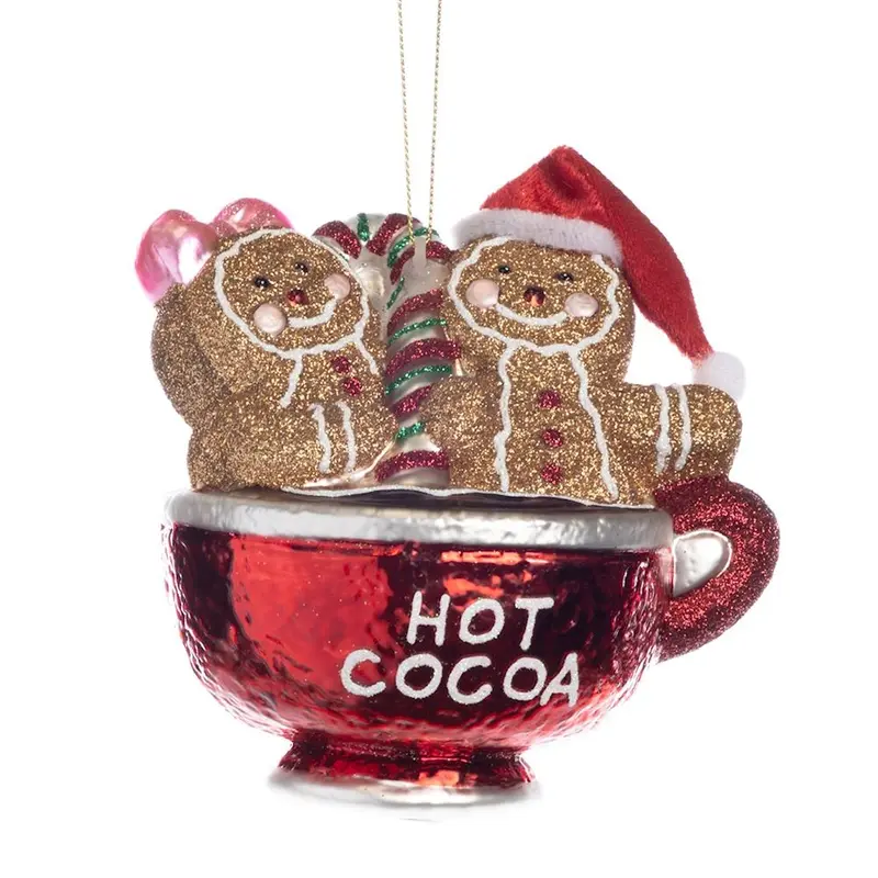 Addobbo Natalizio Tazza Hot Cocoa in Vetro Dipinto a Mano – Goodwill, 13cm