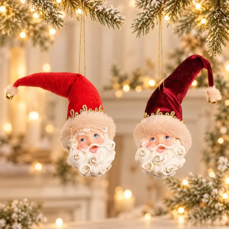 Addobbo Natalizio Testa di Babbo Natale North Pole Santa Head in Resina e Velluto – Goodwill, 14cm