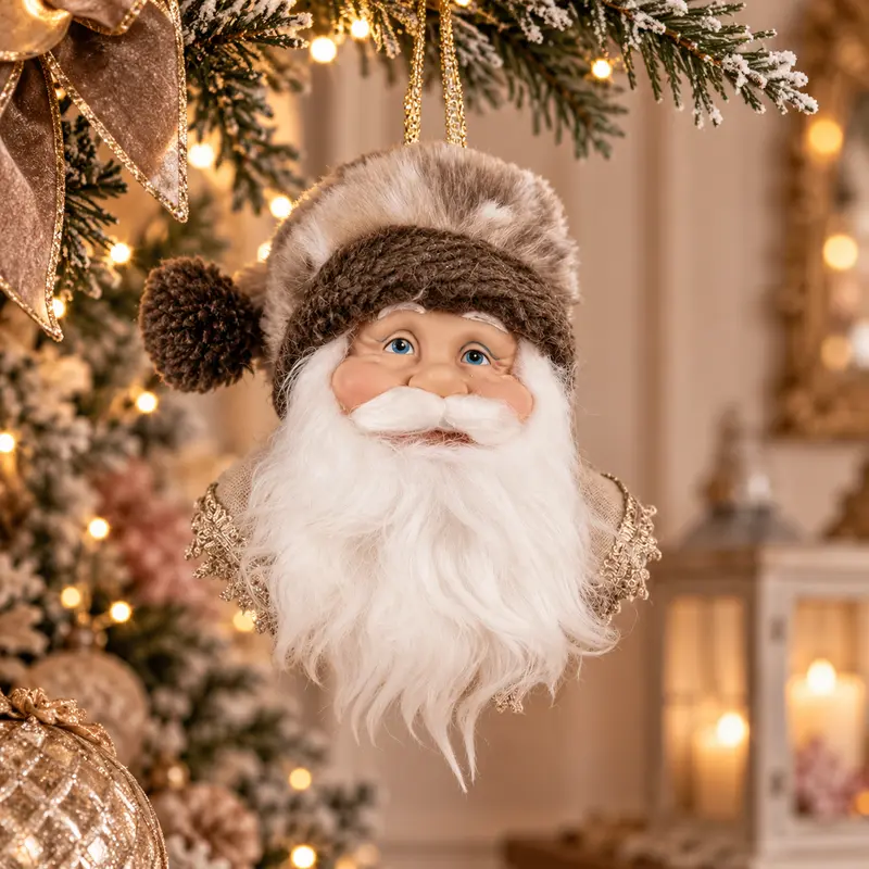 Addobbo Natalizio Volto di Babbo Natale in Tessuto ed Ecopelliccia by Clayre & Eef, 10x9x28 cm