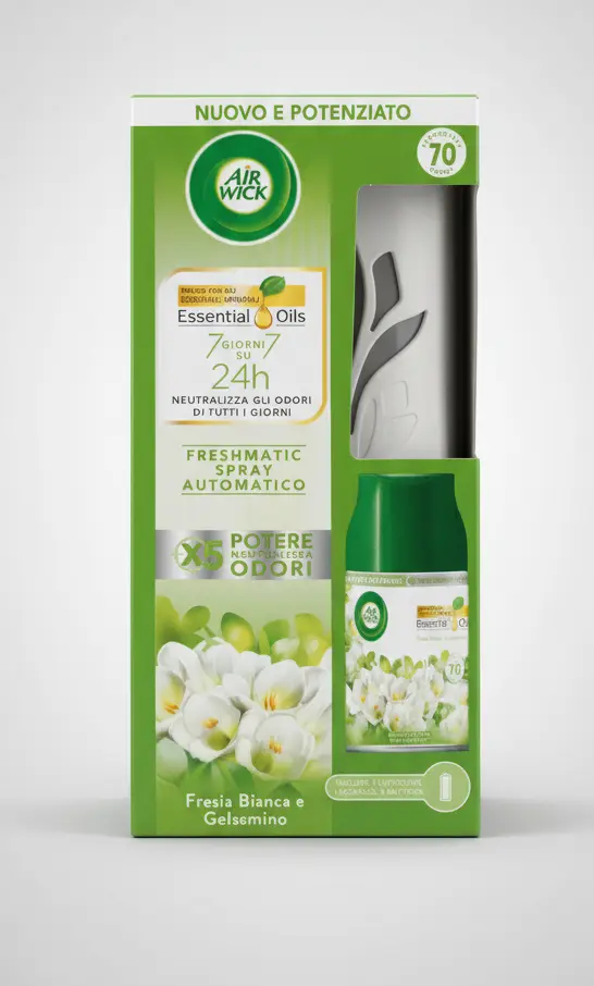 Air Wick Freshmatic Max Kit Completo | Diffusore Spray Automatico + Ricarica Fresia Bianca e Gelsomino 250 ml | Fino a 70 Giorni di Fragranza | Intensità Regolabile