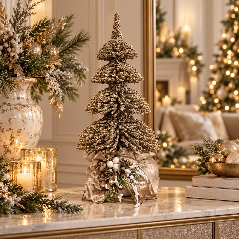 Albero Decorativo Glitter Champagne con Sacco in Velluto – Polvere di Stelle by Mata Creazioni