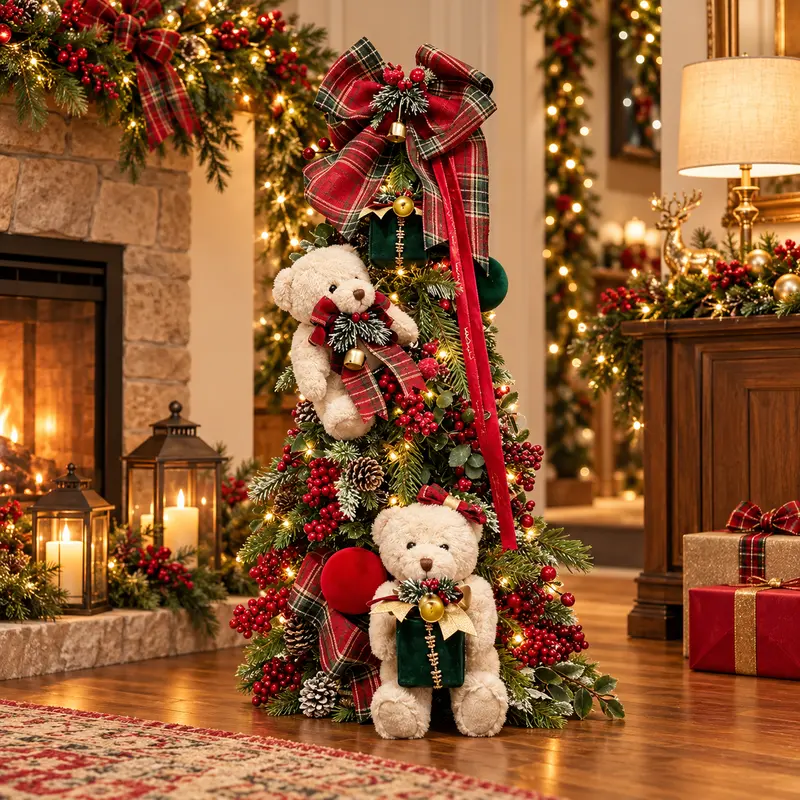 Albero Gift For You con Orsetti Peluche e Fiocco Tartan – Linea Teddy by Mata Creazioni, H 65 cm