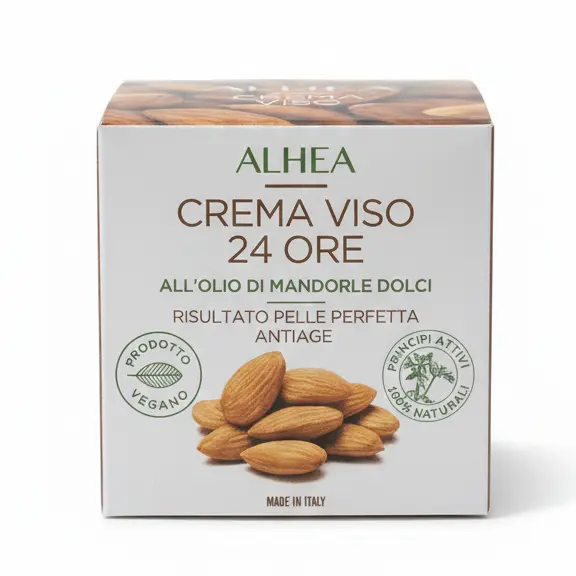 ALHEA Crema Viso 24 Ore Mandorle Dolci 50ml | Trattamento Anti-Età e Idratante Profondo | Con Acido Ialuronico, Tè Verde e Vitamina E | Prodotto Vegano Made in Italy