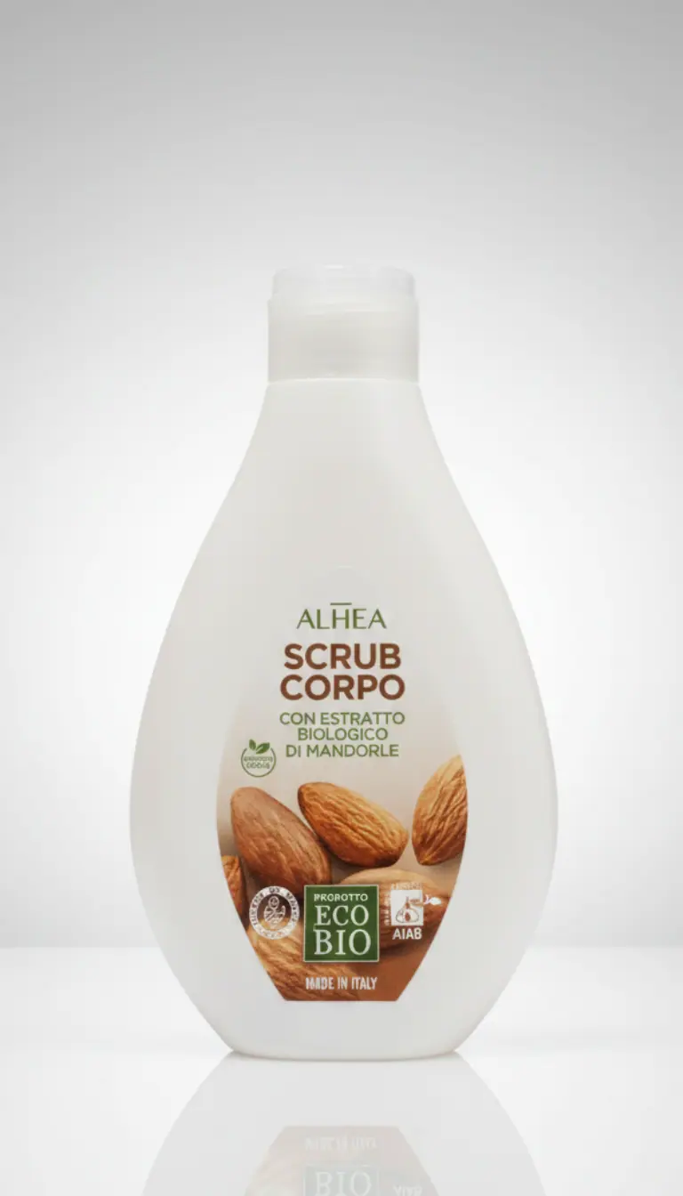 ALHEA Scrub Corpo Eco Bio 250ml | Esfoliante Naturale alle Mandorle Dolci Biologiche | Azione Elasticizzante e Rinnovatrice | Certificato AIAB e Vegan OK