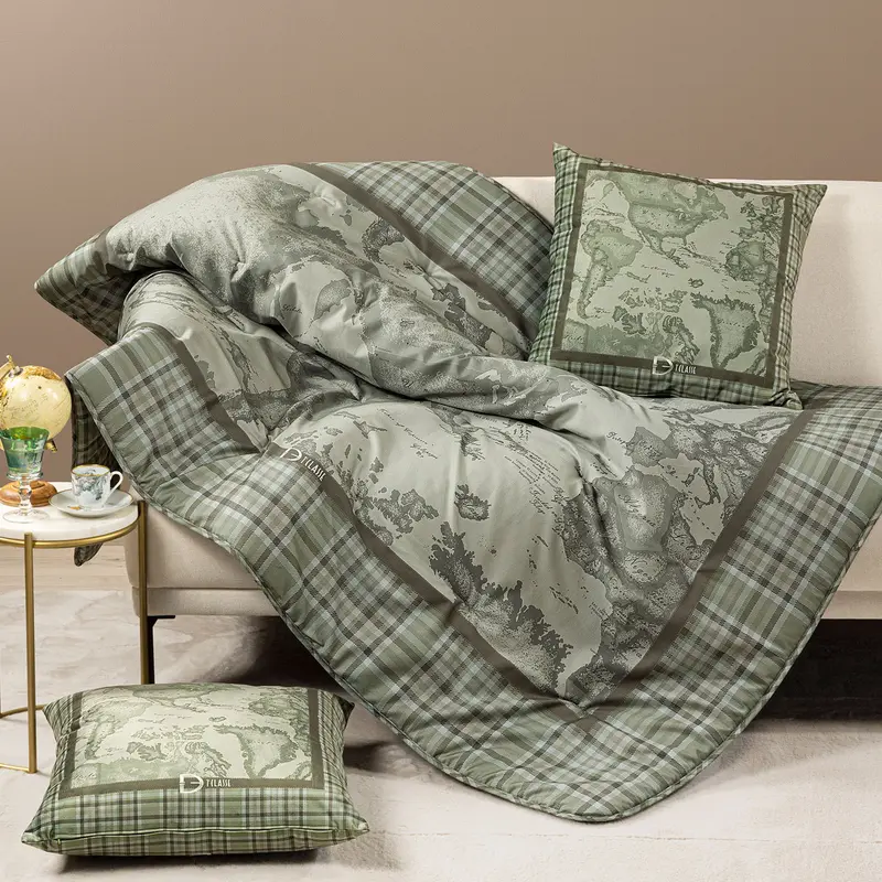 Alviero Martini 1 Classe Plaid Trapuntato Geo Tartan Green 130x170 in Raso di Cotone
