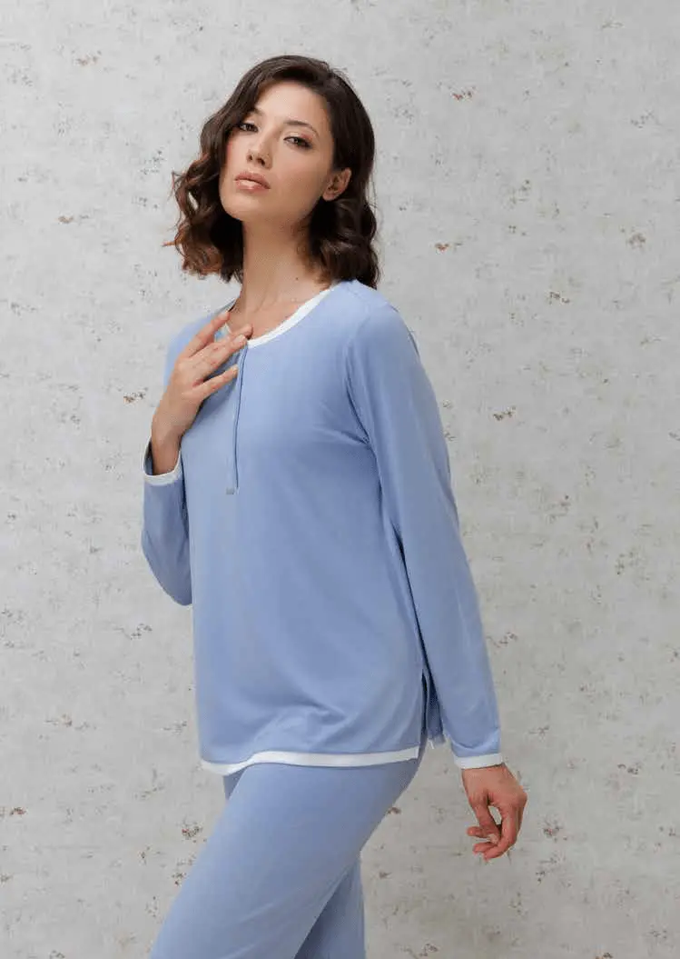 Amadine Pigiama Donna Bambù Lungo Serafino D3097