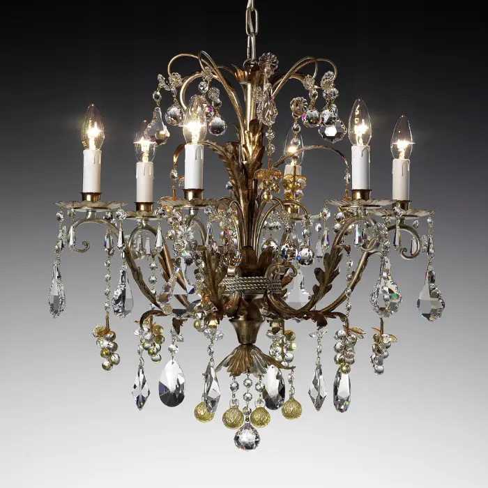 Antique Silver Diamond Brilliance Chandelier - Crystal and Gold Glass Accents