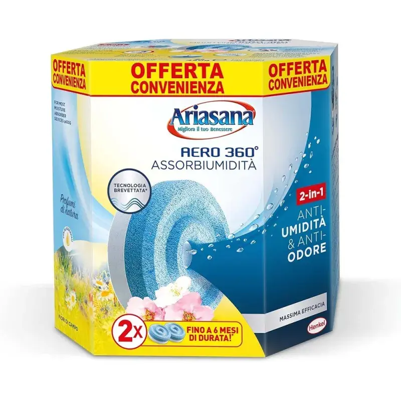 Ariasana Aero 360° Tab Ricarica Universale Fiori di Campo (2x450g) | Azione 2-in-1