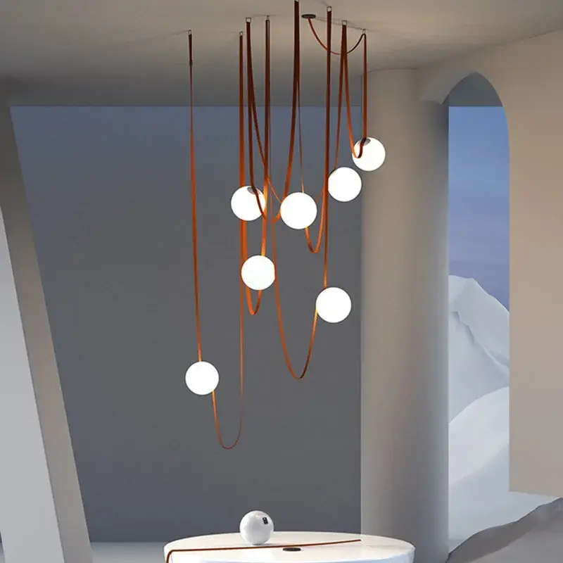 Art Deco Leather And Glass Chandelier