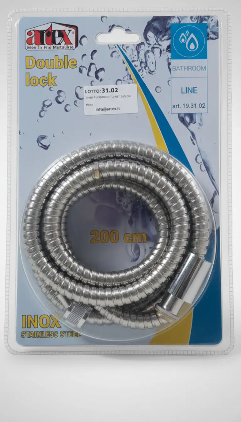 ARTEX Tubo Flessibile Doccia Double Lock 200 cm | Laccio Doccia in Acciaio Inox Rinforzato | Attacco Universale per Bagno ART. 19.31.02