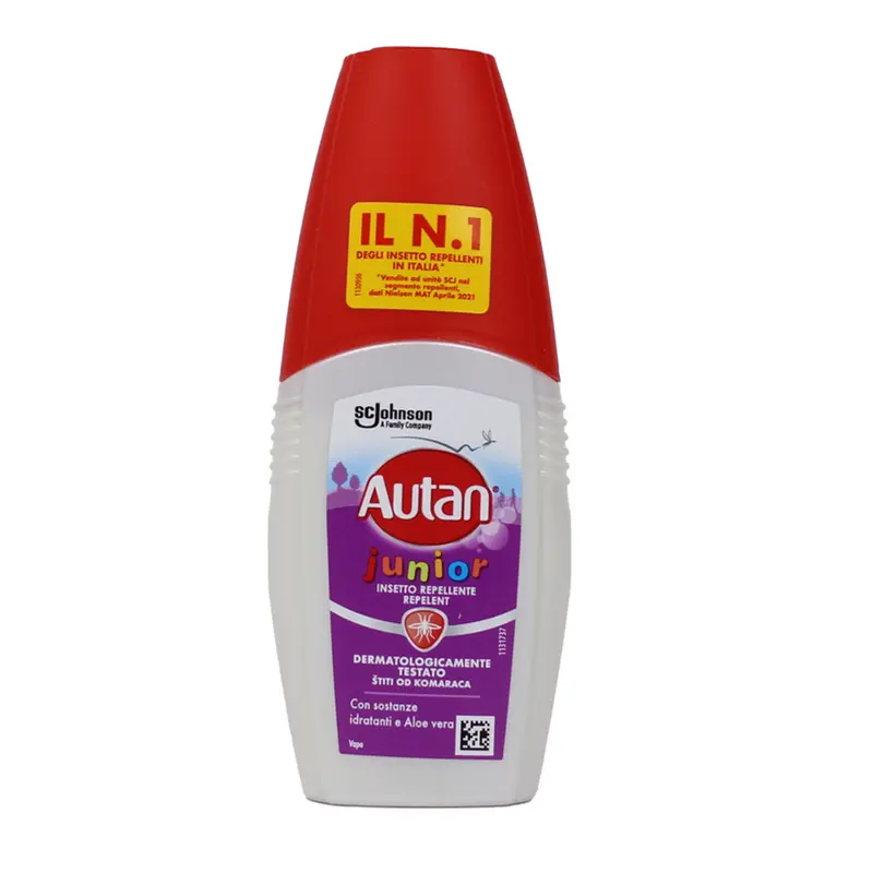 Autan Junior Family Care Vapo 100ml | Repellente Insetti Delicato con Aloe Vera per Bambini | Protezione 4 Ore Zanzara Comune e Tigre